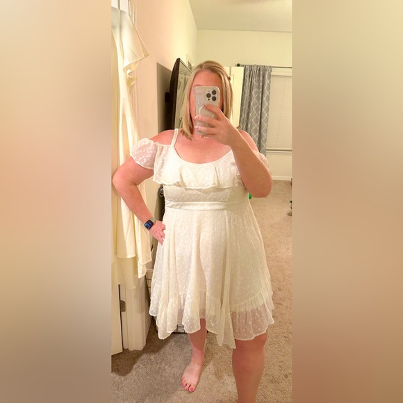 Hanky Hem Skater Dress - Clip Dot Chiffon Lurex White (Torrid) - Picture 3 of 4